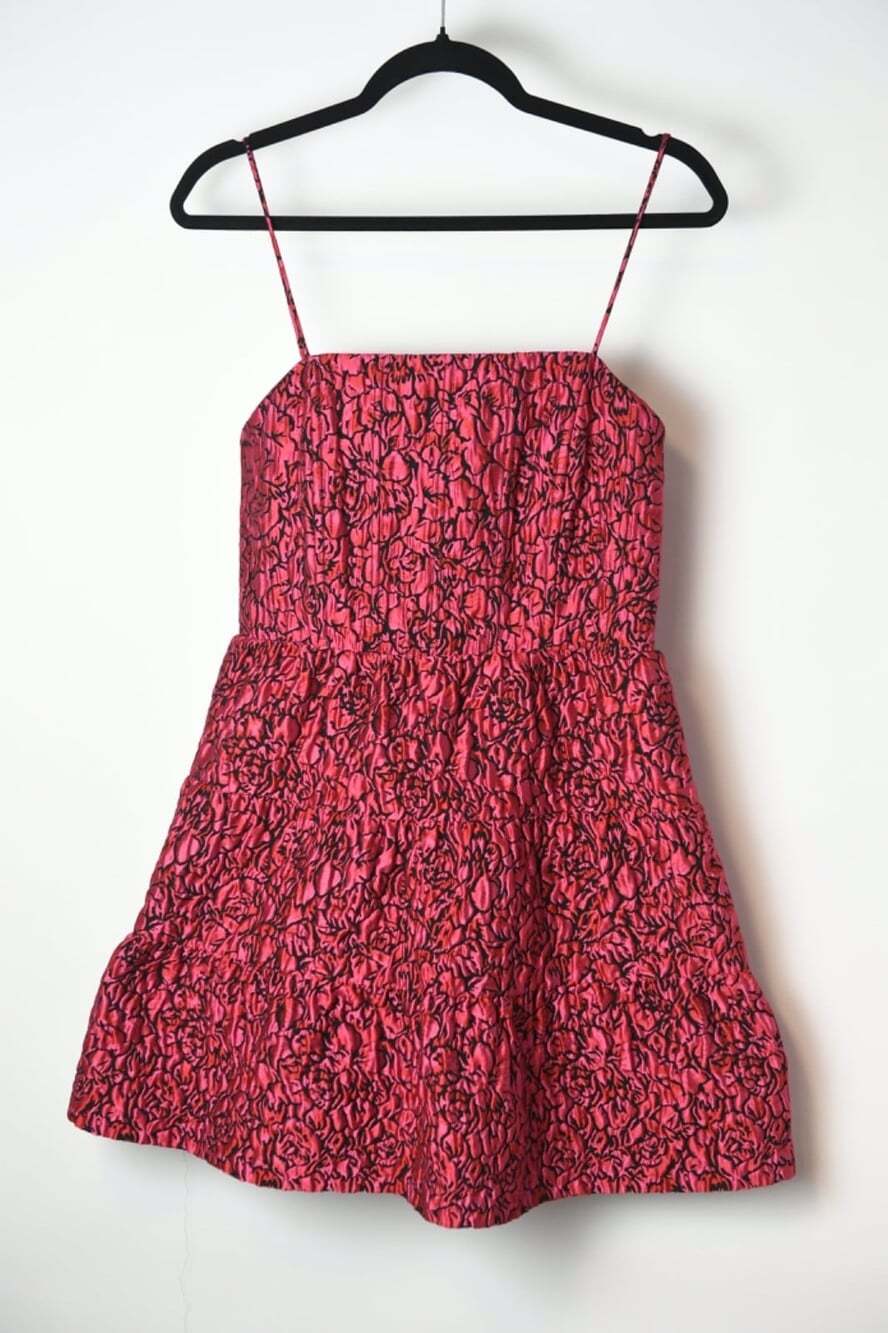 Alice + Olivia Textured Metallic Sleeveless Mini Dress Floral Pink/Black Chic XS